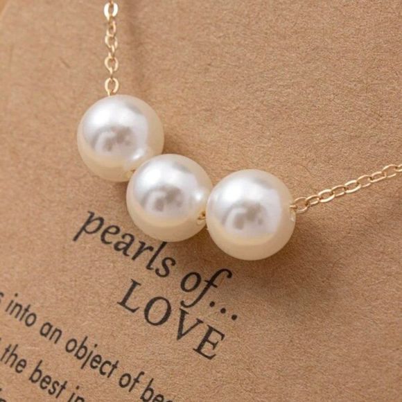 7/$35 Pearls Of Love Necklace Gold Color Chain Faux Pearl Necklace Gift For Her - Picture 3 of 6
